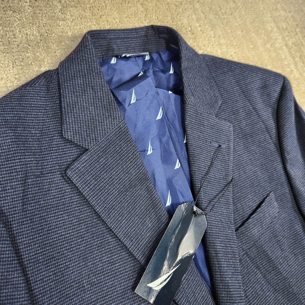 Nautica Blazer Men 38R Blue Houndstooth Check Active Stretch Modern Fit NEW